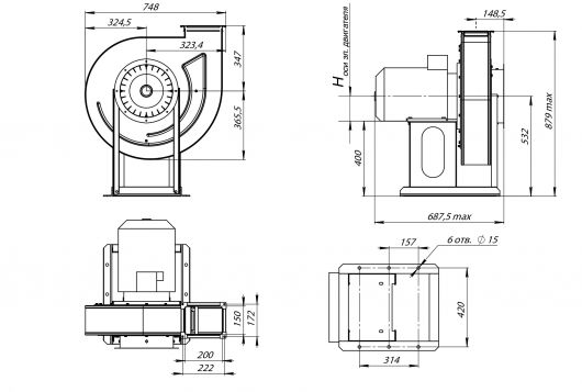 Габаритные размеры и исполнение батутного вентилятора ВДС-5,0