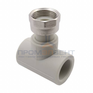 Тройник с переходом на накидную гайку и отверстием для пломбы FV-Plast - 20 x 3/4" (цвет серый)