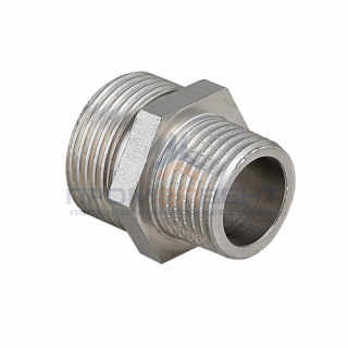 Ниппель латунный резьбовой переходной STOUT - 1/2" x 3/8" (никелированный)