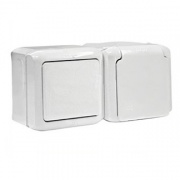 Розетка+выключатель IP44 Legrand Quteo с заземлением со шторками белая