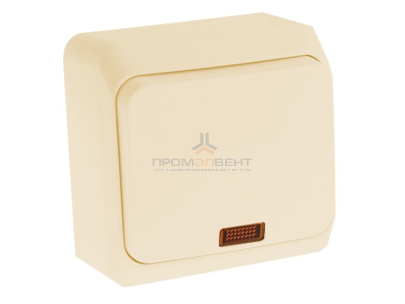 Переключатель одноклавишный с подсветкой Этюд кремовый [уп 25 шт]