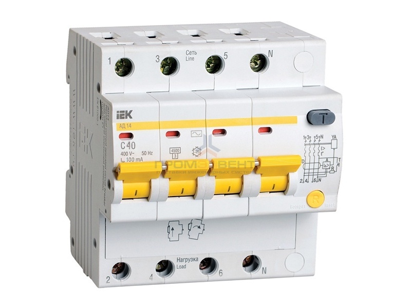 Дифференциальный автомат АД14 4Р 40А 100мА ИЭК